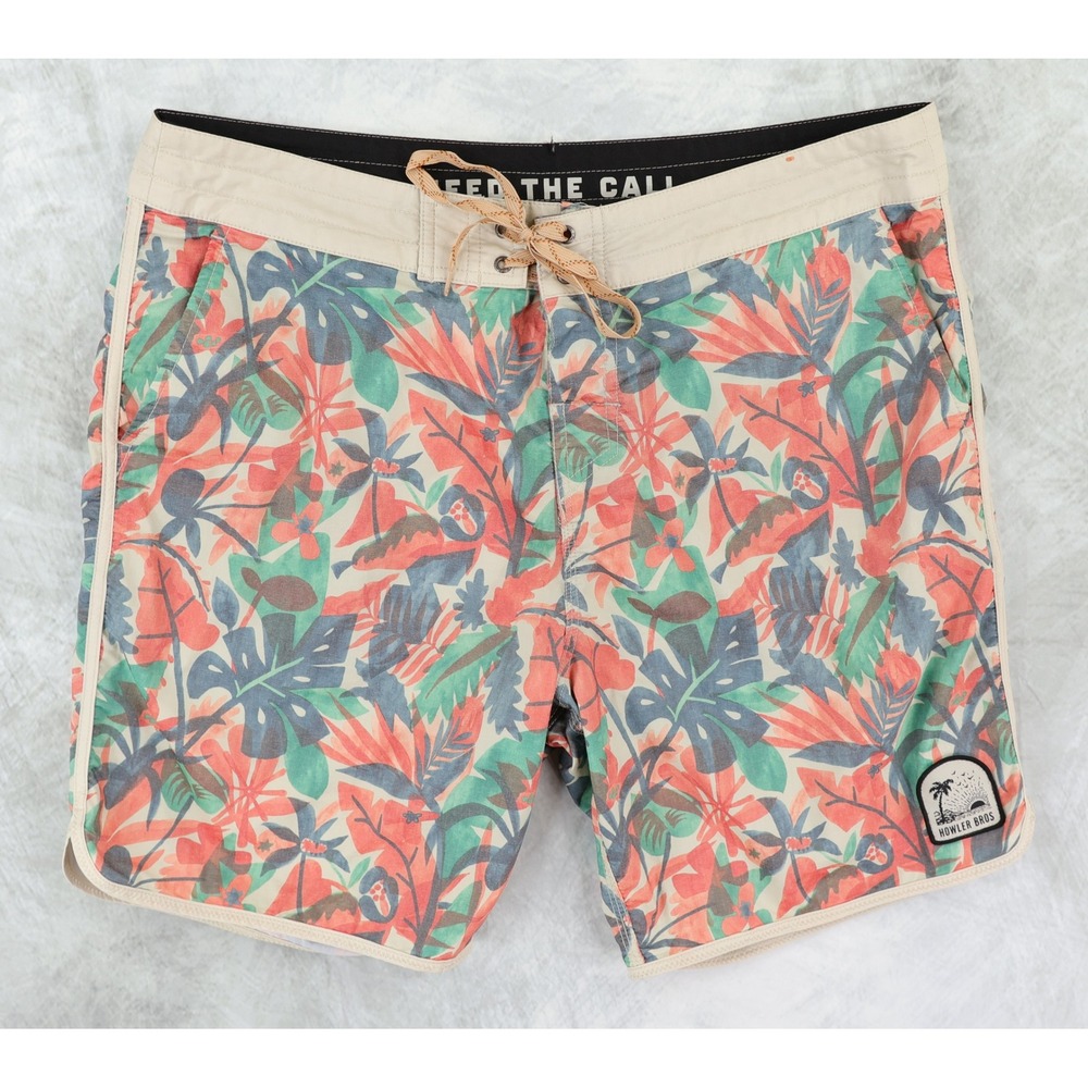 Howler Brothers Deep Set Boardshorts Mens 36 Tropical Floral Swim Trunks Patch